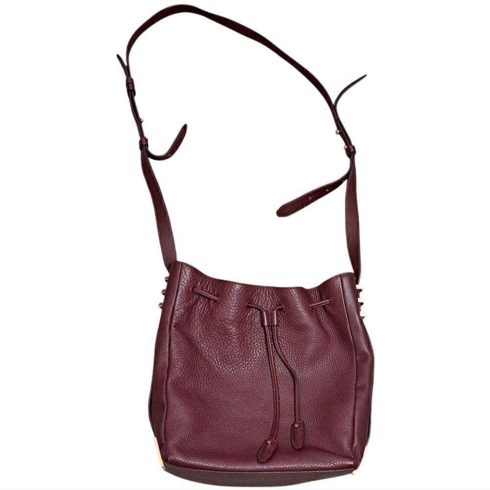Leather Drawstring Crossbody Bag - Burgundy